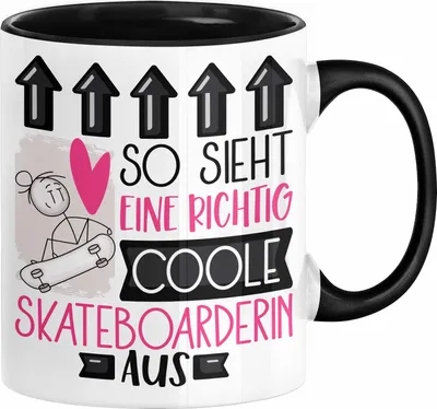 Produktbild von Skateboarderin Geschenk Tasse Geschenkidee für Skateboarderin Geburtstag Weihnachten Spruch So Sieht Eine Richtig Coole Skateboarderin Aus Kaffee-Becher  (Schwarz)