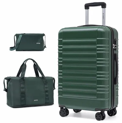 Obrázok produktu pre Sada kufríkov, vyrobená z odolného materiálu ABS, 4 otočné kolieska, tmavozelená (veľkosť 20 palcov)