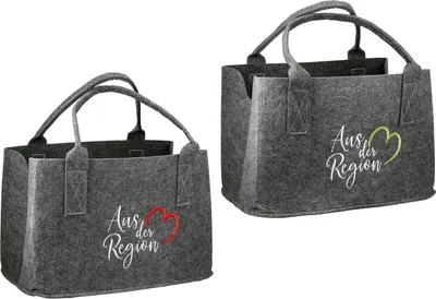 Produktbild von Gilde Tasche, "Aus der Region", Spruch, Filz, dunkelgrau, VE 4, 2fach sortiert, L. 25 cm, B. 40 cm, H. 26 cm