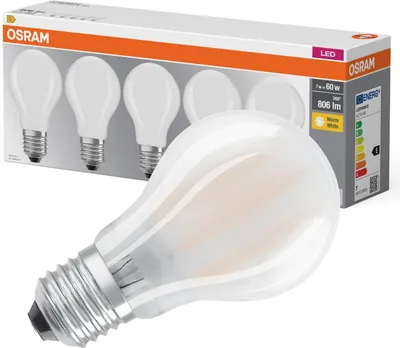 Zdjęcie produktu dla Osram Base Classic A, 7 W, 60 W, E27, 806 lm, 10000 h, Ciepłe białe
