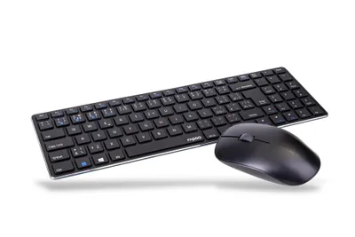 Produktbild von RAPOO Tastatur+Maus-Set 9300M, kabellose Multi-Mode-Slim-Maus und Ultra-Slim-Tastatur, schwarz (6940056184627)