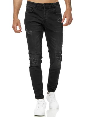 Produktbild von Skinny Fit Jeans mit Destroyed Look, leicht elastisch, schwarz, Größe 29/32
