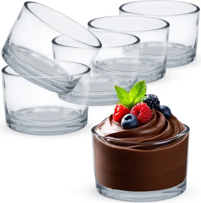 Obrázek produktu pro Skleničky na dezerty malé 130 ml na opakované použití - sada 6 malých skleněných misek 5 x 8 cm na dezerty a dipy