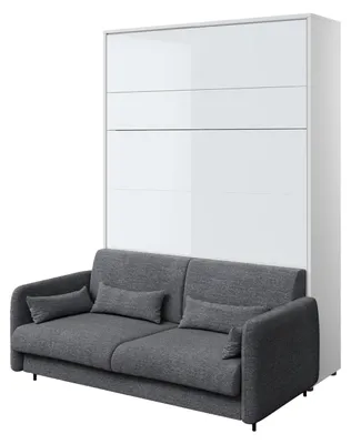 Produktbild von MEBLINI Schrankbett mit Sofa Bed Concept - Wandbett mit Lattenrost - Klappbett mit Schrank - Wandklappbett - Murphy Bed - BC-01 - 140x200cm Vertikal - Weiß Hochglanz/Dunkelgrau