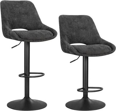 Produktbild von WOLTU Barhocker 2er Set, Höhenverstellbarer Barstuhl, 360° Drehbar, Sitzbezug aus Chenille : Grau Farbe: Grau
