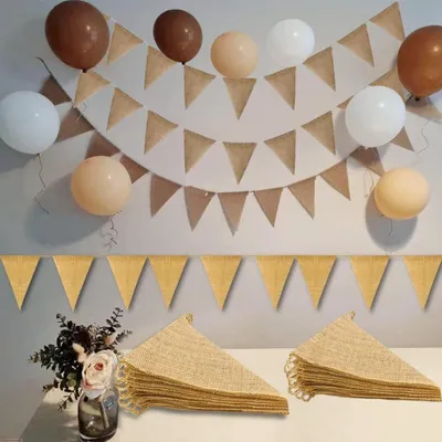 Produktbild von Wimpelkette Stoff 15 Meter 52 Dreiecksflaggen Vintage Retro Dekoration