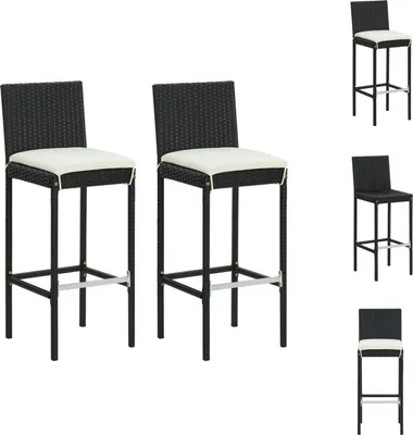 Image de vidaXL Tabouret de bar de jardin avec coussin 2 pcs. noir Poly rotin - Chaises de jardin