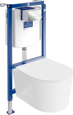 Produktbild von Villeroy&Boch ViConnect H112 Vorwandelement Unterputz WC mit Bedienplatte + Wand Hänge Tiefspül WC Loso Weiß Spülrandlos | WC Komplettset |