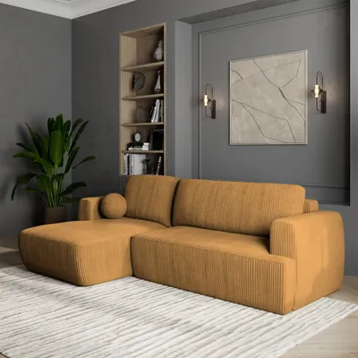 Produktbild von Masseno Ecksofa SENTI P L-S mit Schlaffunktion L-Form, Sofa mit Bettkasten, Wohnzimmersofa, Couch, Soffa, Bettsofa, Couchgarnitur- Gelb, POSO 01