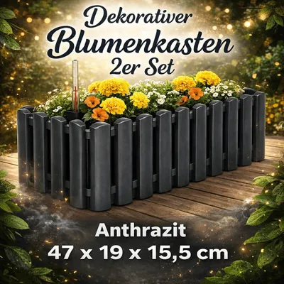 Produktbild von 2 Blumenkasten Wasserreservoir Balkonkasten Pflanzkasten Balkonkästen Anthrazit