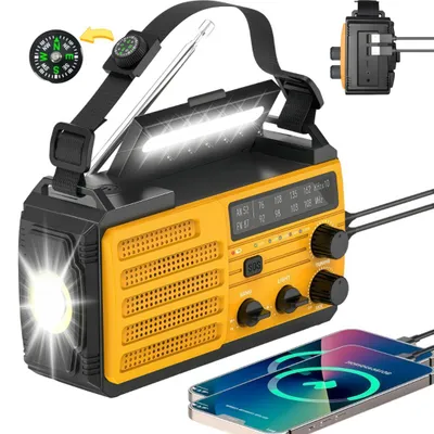 Produktbild von Solar Notfallradio 8000mAh, AM/FM, Kurbelradio mit Dual-USB, 3 Modi LED-Taschenlampe & Leselicht, SOS-Alarm & Kompass, IPX3, für Camping, Notfall