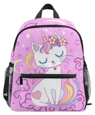 Productafbeelding van Rugzak voor kinderen, met borstband, met een kleurrijk eenhoornmotief, afmetingen: 25,4 x 11,2 x 30,5 cm