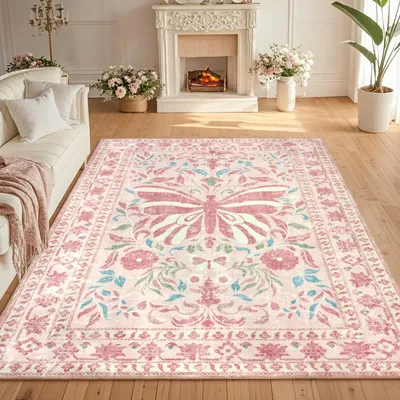 Vlinderteppich 160x230 cm, Antirutsch, waschbar, weich, Kurzflor