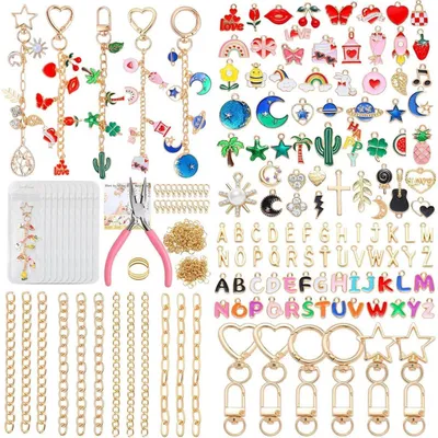 Immagine prodotto di Kit per creare portachiavi fai-da-te, con 355 pezzi, pinze, catene e sacchetti regalo