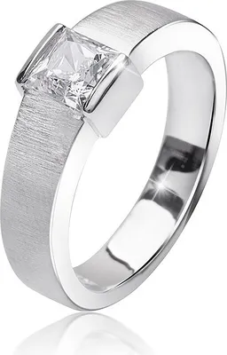 Produktbild von MATERIA Damen Ring Solitär 925 Silber Zirkonia weiß rhodiniert mattiert mit Ringbox #SR-95