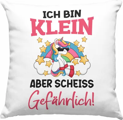 Produktbild von Trendation - Klein Aber Sch Gefährlich Lustige Einhorn Deko-Kissen mit Füllung 40x40 mit Spruch Geschenkidee Einhornfans Sprüche Frauen (Blau)