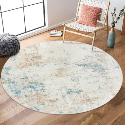 Produktbild von Omgoods – Moderner Teppich in Beige, 120 cm – Waschbar und rutschfest, runder Teppich für Wohnzimmer und Schlafzimmer