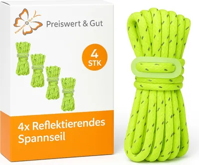 Produktbild von 4x Zeltschnur 4M Spannen leicht gemacht – Neongrünes Leuchtendes Abspannseil mit Spannseil Abspannleine für Zelt Ø4mm
