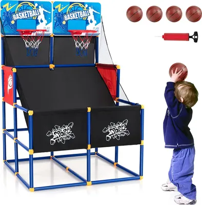 Produktbild von GOPLUS Basketball-Arcade-Spiel für Kinder, Basketball-Schießstand mit 2 Körben, 4 Basketbällen & Ballpumpe, Basketballspiel-Set für Jungen und Mädchen ab 3 Jahren
