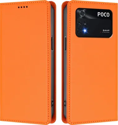 Produktbild von Handyhülle für Xiaomi Poco M4 Pro 4G, Kunstleder Klapphülle Stoßfeste Magnetische Hülle mit Ständer Orange