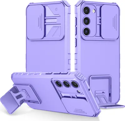 Produktbild von Galaxy S23 Hülle, Dual Layer Ständer Schutzhülle mit Schiebe Kamera Schutz für Samsung Galaxy S23 Lila