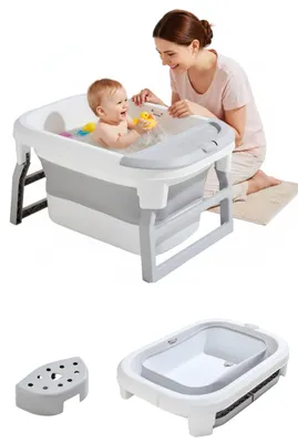 Produktbild von Kinderbadewanne Babybadewanne (0-9 Jahre) - Faltbadewanne für die Dusche, Babybadewanne für Neugeborene, Faltbadewanne für die ganze Familie (Grey) – Größe Babybadewanne ohne Ständer