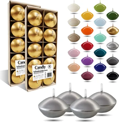 Immagine prodotto di CANDLY HANDMADE© 10x candele galleggianti Premium Ø 45mm | San Valentino, Pasqua, Natale, decorazione della casa, candele, candele per signore (argento)