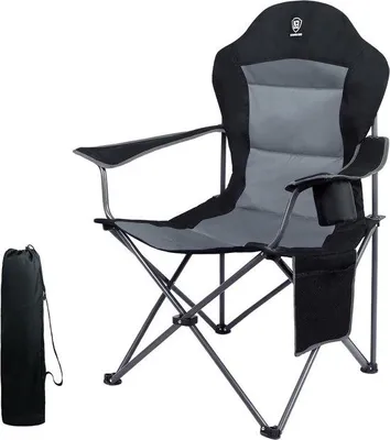 Produktbild von Famanu Campingstuhl mit hohen Rückenlehne und gepolsterten Armlehnen - klappbares Stahlgestell - schwarz
