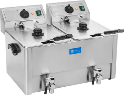 Produktbild von Royal Catering Dvojitá elektrická fritéza - 2 x 13 l - 6500 W - EGO termostat - vypouštěcí kohout -