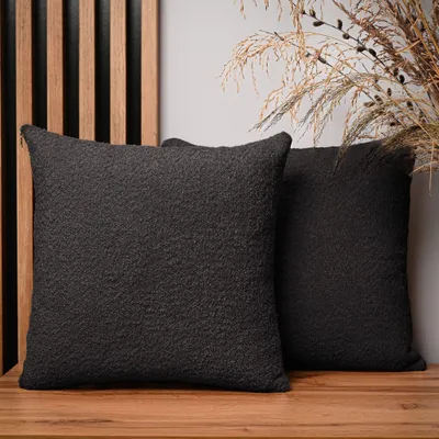 Obrázok produktu pre MG Design, dvojica vankúšových poťahov, 45 x 45 cm, tmavosivá farba - so zipsom, jemne tkané s textúrou pripomínajúcou zamat, ľahké na údržbu