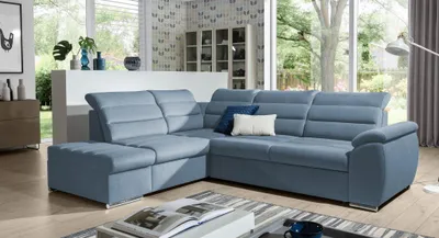 Produktbild von Ecksofa Schlafsofa Sofa PASCARA in Stoff Esito Hellblau Ottomane Links