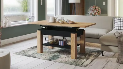 Produktbild von Couchtisch Astoria Eiche Gold / Schwarz höhenverstellbar ausziehbar
