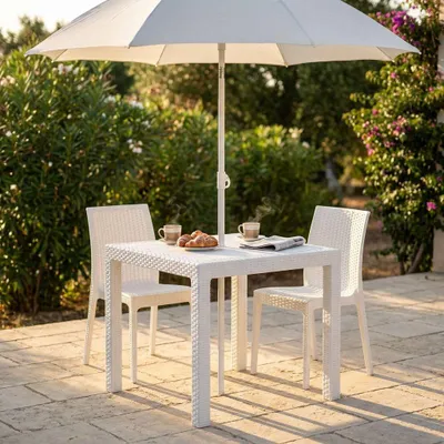 Immagine prodotto di Milani Home - tavolo da giardino quadrato fisso in wicker effetto rattan bianco, 80 x 80 cm, in polipropilene, per terrazzo e portico