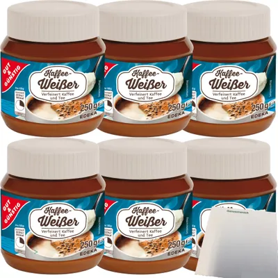 Produktbild von Gut & Günstig Kaffeeweißer verfeinert Kaffee und Tee 6er Pack (6x250g Dose) + usy Block