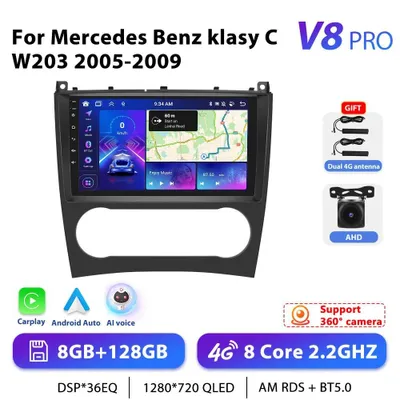 Zdjęcie produktu dla Radio samochodowe do Mercedes-Benz W203 2005–2009 – Android 13, format 2-DIN – ekran dotykowy 23 cm – 4G LTE – obsługa kamery cofania AHD – GPS RDS – pamięć RAM 6 GB, pamięć ROM 128 GB