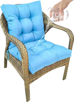Image de Coussin de chaise imperméable Coussin d'assise et de dossier pour chaises Fauteuil - Intérieur et extérieur Coussin à haut dossier (Bleu clair)