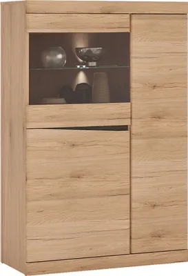 Produktbild von Highboard mit Beleuchtung SANFORD-129 in Eiche hell Nb., B/H/T: ca. 86/131/40 cm