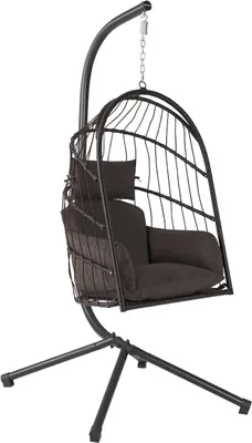 Produktbild von Hängesessel mit Gestell | Braun | Hängeschaukel für Indoor und Outdoor | Inkl. Kissen und Auflagepolster | Balkon Hängesessel Outdoor, Gartenschaukel, Schaukelstuhl, Hängekorb