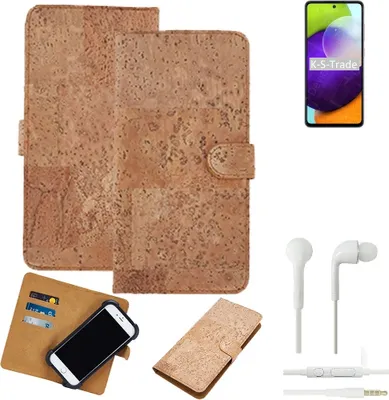 Produktbild von K-S-Trade Hülle kompatibel mit Samsung Galaxy A52 + in ear Kopfhörer Kork Handyhülle Cover  Schutzhülle TPU Case Bumper in Hellbraun, (1x)