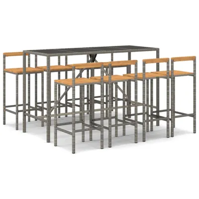 Produktbild von vidaXL 9-tlg. Gartenbar-Set Grau Poly Rattan & Massivholz Akazie