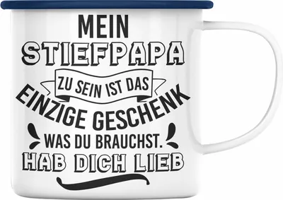 Produktbild von Trendation - Stiefpapa Emaille Tasse Spruch Geschenk Lustige Sprüche Stiefvater Geschenk Geburtstag Geburtstagsgeschenk (Blau)