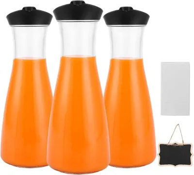 Produktbild von Glas Karaffenset von 3 - 1 Liter Wasserkaraffe mit Deckel