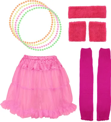 Produktbild von 10 teiliges 80er Jahre Kostüm Set für Damen - Tutu, Schweißbänder, Stulpen, Ketten