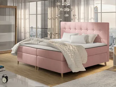 Obrázek produktu pro Boxspringová dvojlůžková postel 140x200 SERAFIN - růžová + topper