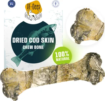 Produktbild von RF-DEER: 10 Stück 600-650g 17-19cm getrocknete Dorschhaut Kabeljauhaut Fisch Dorsch 100% natürliche Kauartikel Kausnack für alle Hunde