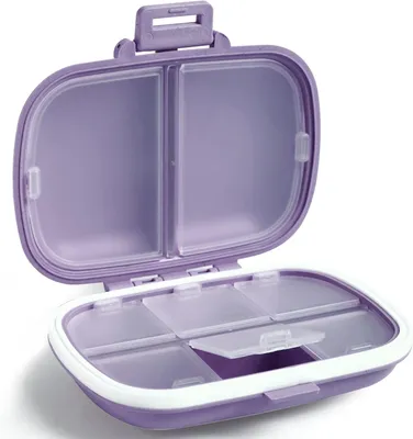 Produktbild von Reise-Pillen-Organizer, tragbares Pillenetui mit 8 Fächern, tägliche Pillenbox zur Aufbewahrung von Vitaminen, kleiner Pillenbehälter für die Hosentasche, Handtasche, Medikamenten-Organizer (lila)