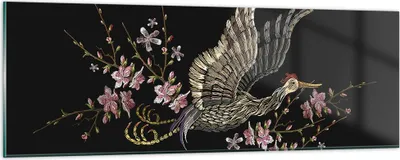 Produktbild von Bilder auf glas - Einteilig - Asiatisch Vogel Blumen - 90x30cm - Glasbilder - Wandbilder - Bilder - zum Aufhängen bereit - Wanddekoration aus Glas - Glas Bilder - Wandbild auf Glas - GAB90x30-4614