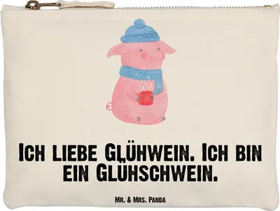 Produktbild von Mr. & Mrs. Panda Schulmäppchen Schwein Glühwein Grösse XL Große - Weiß - Geschenk, Weihnachtsmarkt, Kulturbeutel, Weihnachten, Federtasche, Glühschwein, Punsch, Pouch