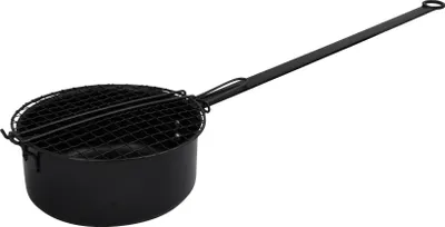 Immagine prodotto di Padella per popcorn per fuochi all'aperto - Acciaio al carbonio con manico lungo e coperchio a griglia - padella da esterno per falò, campeggio e giardino