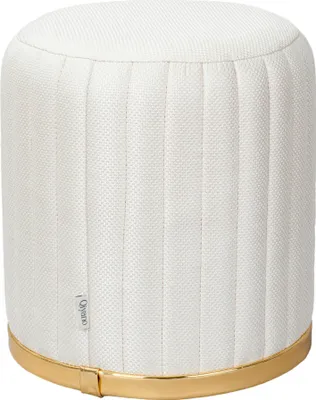 Produktbild von Qiyano Sitzhocker Pouf mit Ziernähten aus grobem Strukturstoff in Creme Beige Gold, Höhe ca. 45 cm
